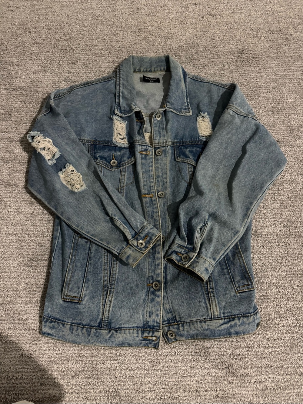 Distressed Light Blue Denim Jean Jacket - Oversized Casual Style